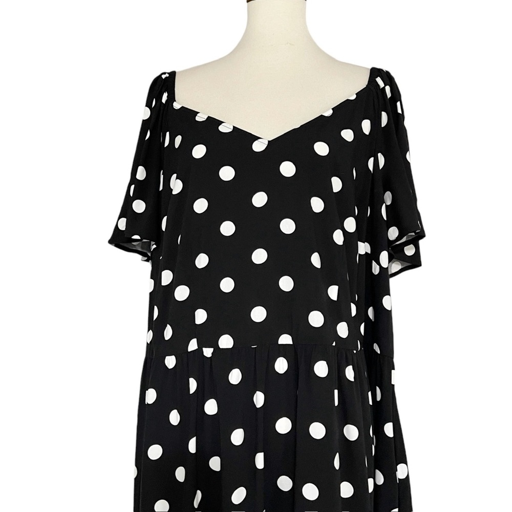 Ava & Viv Women's Black & White Polka Flutter Short Sleeve Midi Dress 3x - Picture 6 of 12